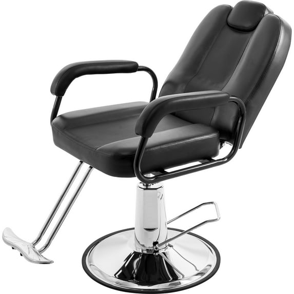 Reclining Barber Chair, Lift Barber Chairs with Footrest and Adjustable Headrest, Upholstered Reclining Chair Leisure Club Chair for Beauty Hair Salon Tatoo Spa Equipment, Black