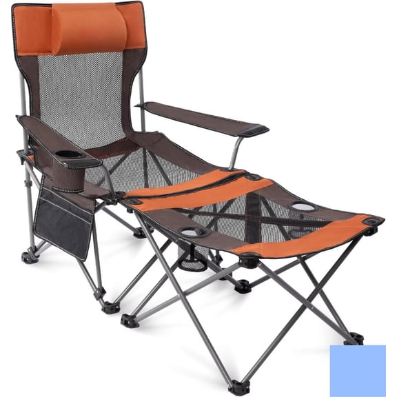 Reclining Beach Chair, Adjustable 90-135 ° Backrest Camping Lounge Chairs for Adults, Folding Chair with Foot Rest & Detachable Pillow - Upgraded 8-Leg