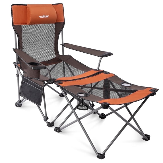 Reclining Beach Chair for Adults, 8-Legged Camping Chair with Foot Rest, Orange