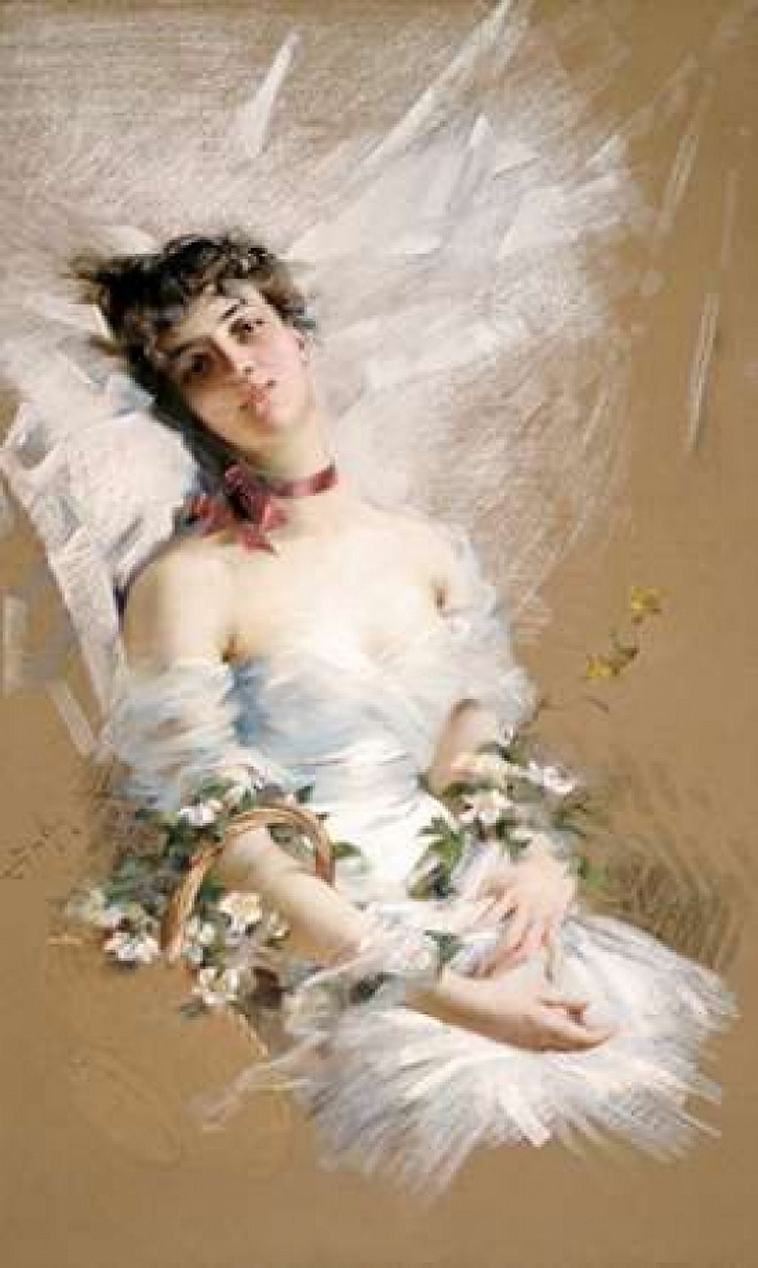 Reclining Beauty With Baskets of Flowers Canvas Art - Louise De Hem (24 x 36)