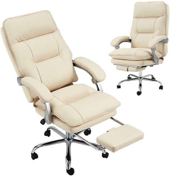 zzw Reclining Big and Tall Office Chair with Footrest - 350 lbs Capacity High Back Ergonomic Executive Desk Chair for Home and Gaming, White