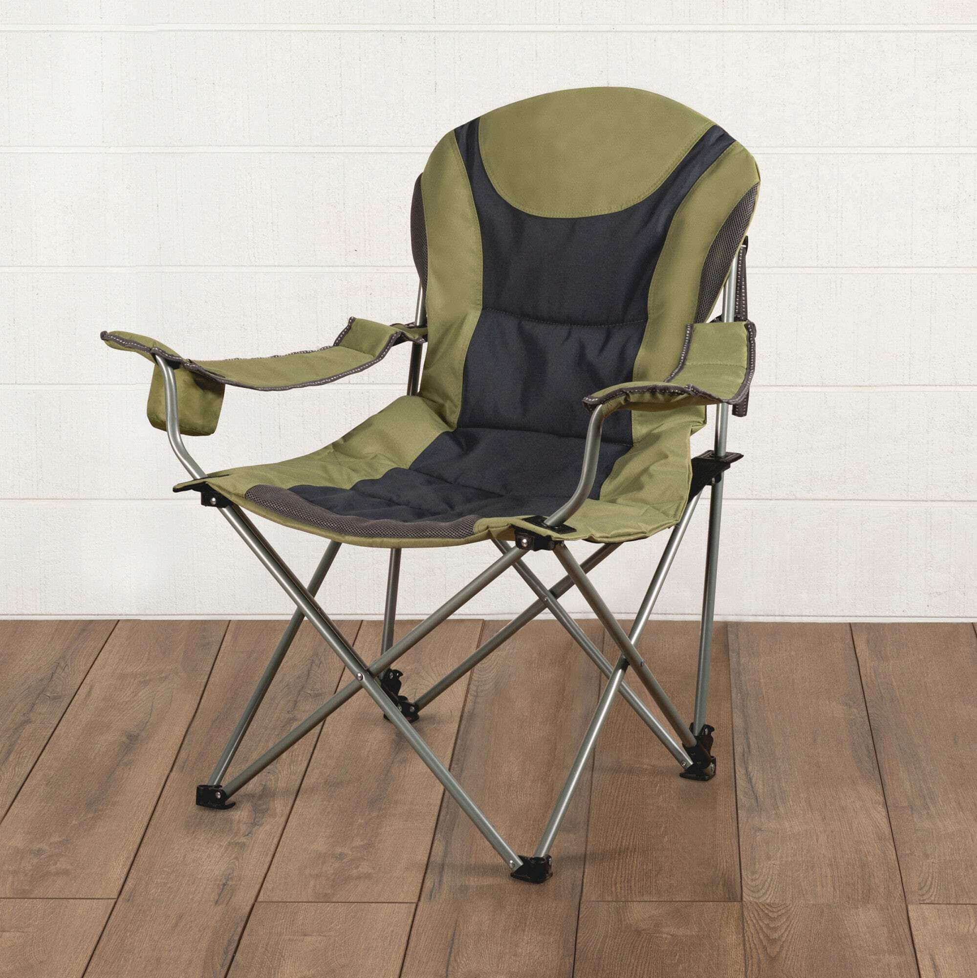 Sage Green and Gray Reclining Camping Chair with Arms
