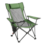 Reclining Camping Chair, Adjustable 4-Position Lounger, Portable Folding Beach Chair with Footrest, Heavy Duty Camp Chair for Adults, 220lbs Capacity, Green