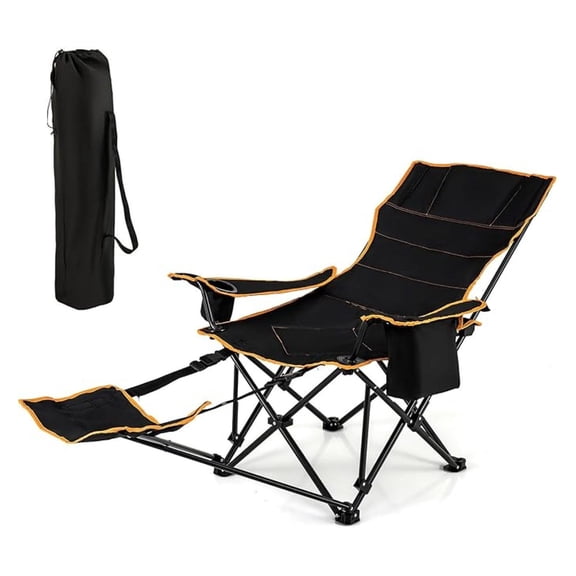 Reclining Camping Chair with Footrest, Portable Camp Chair with Adjustable Backrest, Cooler Bag, Cup Holder & Carrying Bag, Folding Lawn Chair for Adults Outdoor Activities (1)