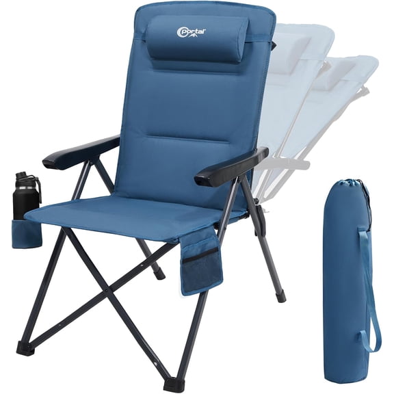Reclining Camping Chair with Adjustable Back and Lumbar Support Portable High Back Oversized 350 Lb Capacity Blue