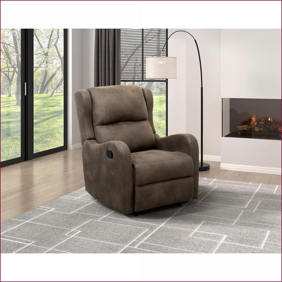 Reclining Chair, Walnut Brown Microfiber with Tab Pull Recline | Solid Wood Frame | Walnut Brown