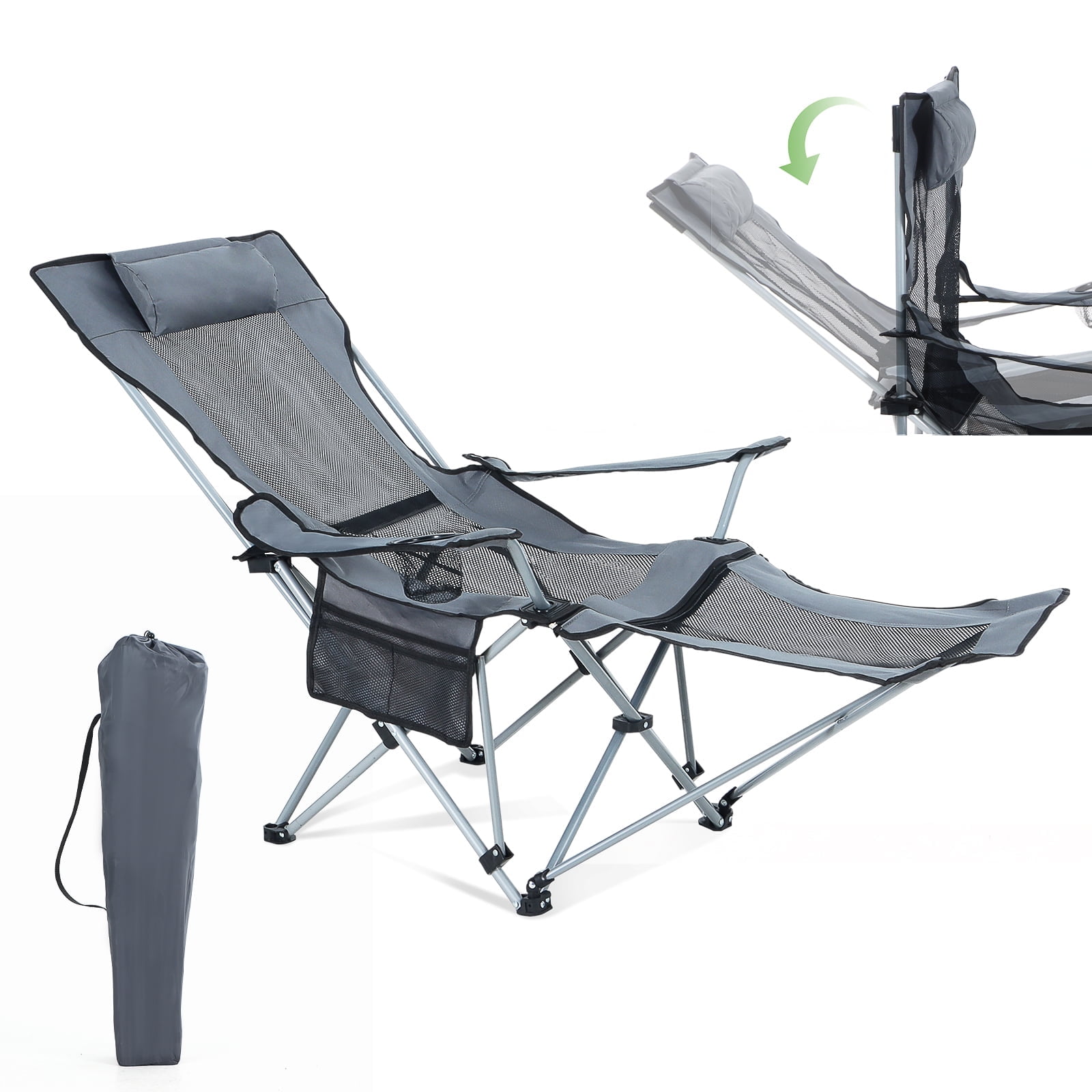 Rest Chair Reclining Chair with Footrest, Headrest, Storage Bag & Cup Holder for ...