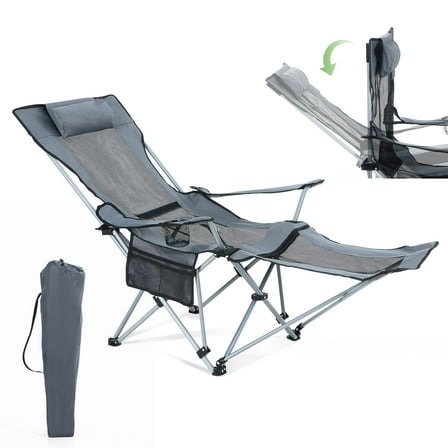 Reclining Chair with Footrest, Headrest, Storage Bag & Cup Holder for Outdoor Adventures & Cozy Indoor Relaxation