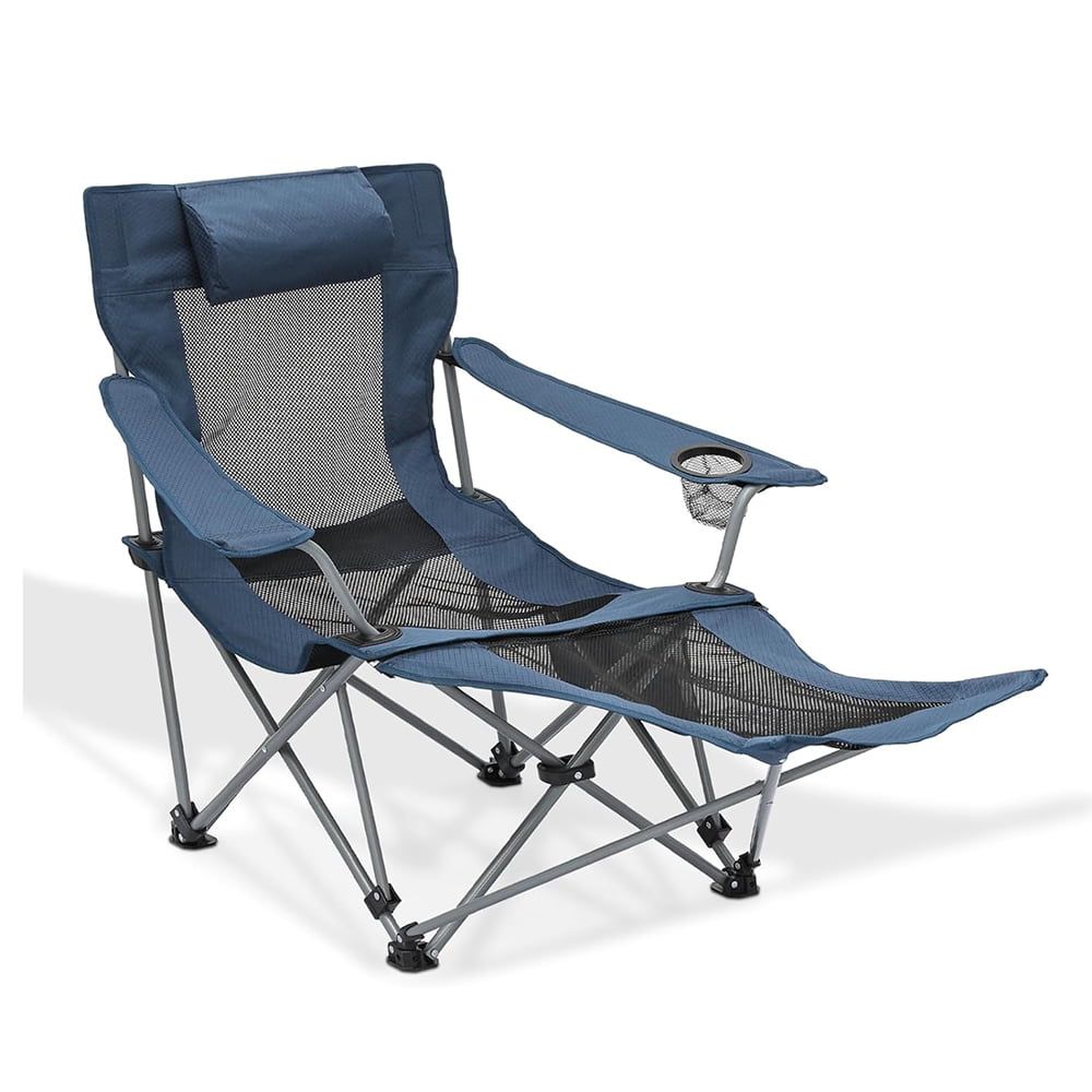 Reclining Foldable Camping Chair with Foot Rest for Adults HeavyDuty Folding Chair with