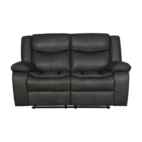 Reclining Loveseat, Gray Leather Upholstery with Kiln-Dried Hardwood Frame, Sinuous Spring Construction, Stainless Steel Base and Lumbar Support for Living Room, Oversized Design