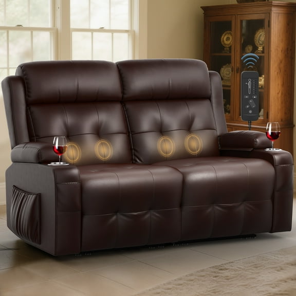 LOBERFVE Reclining Loveseat, Oversized Massage Recliner Sofa Heavy Weight Capacity, RV Love Seat Chair Clearance with Storage, Cup Holders, Wall Hugger Couches for Living Room, Brown