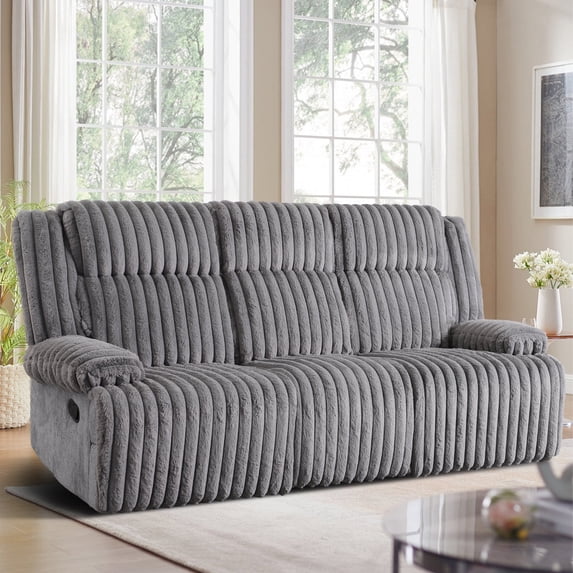 Reclining Loveseat Recliner Sofa Couch 3-Seater, Double Manual Recliner with Flipped Middle Seatback, Storage Pocket, Cup Holders, Hidden Charging Ports, for Living Room