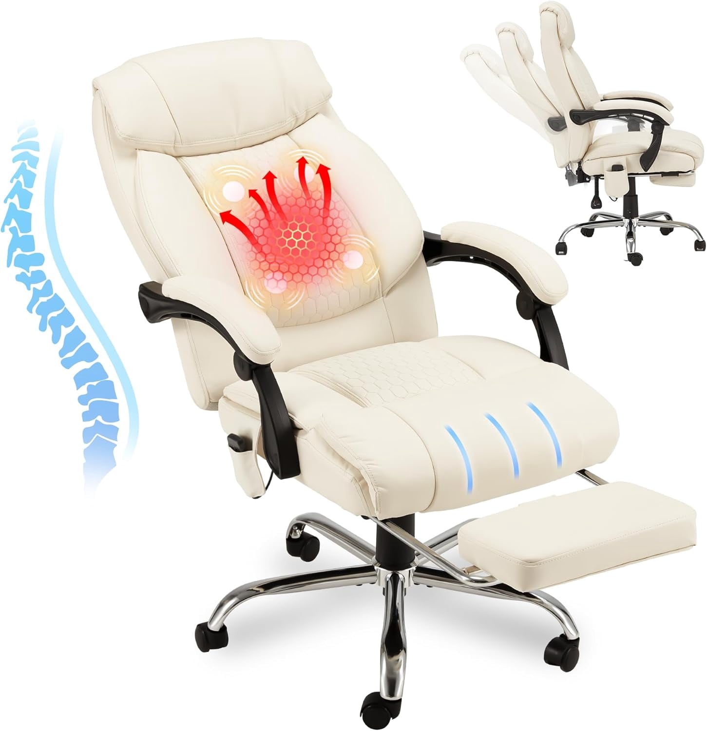 Retractable Chair Computer Reclining Office Chair with 4-Point Massage and Heat, Executive Chair ...