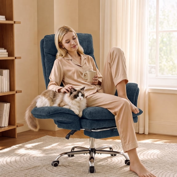 Reclining Office Chair with Footrest, 400 lb Capacity, 5-Level Adjustable Arms, 3.9 in Height Adjustment
