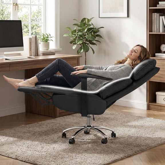 OKUP Executive Reclining Office Chair with Footrest, Microfiber Leather 170° Recline, Black, 420 lbs Support