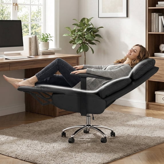 OKUP Executive Reclining Office Chair with Footrest, Microfiber Leather 170° Recline, Black, 420 lbs Support