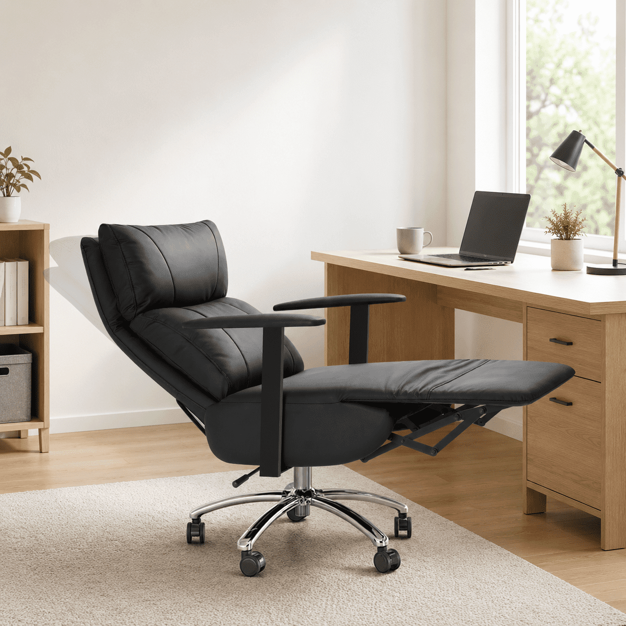 OKUP Executive Reclining Office Chair with Footrest, Microfiber Leather 170° Recline, Black, 420 lbs Support