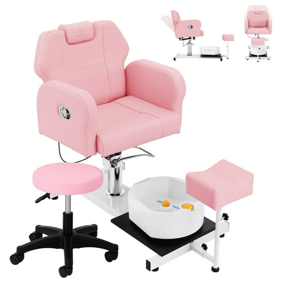 FAYEAN No Plumbing Pedicure Station with Adjustable Height, 360° Swivel Stool and Footrest for Nail Salon
