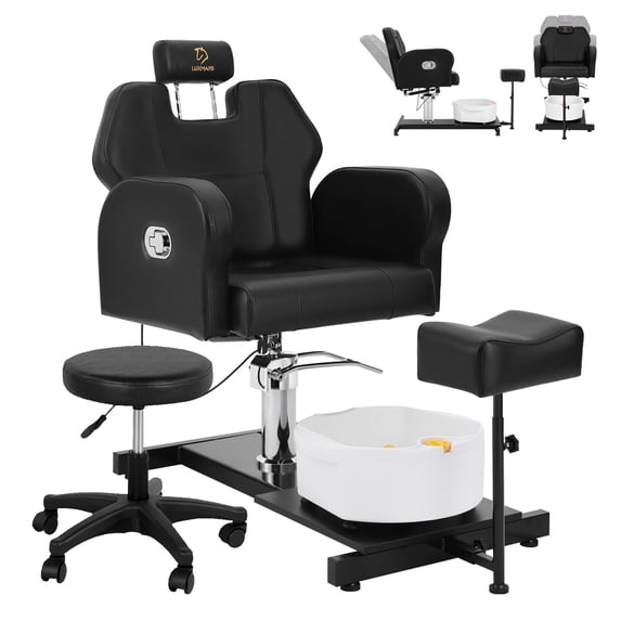 FAYEAN No Plumbing Pedicure Station with Adjustable Height, 360° Swivel Stool and Footrest for Nail Salon