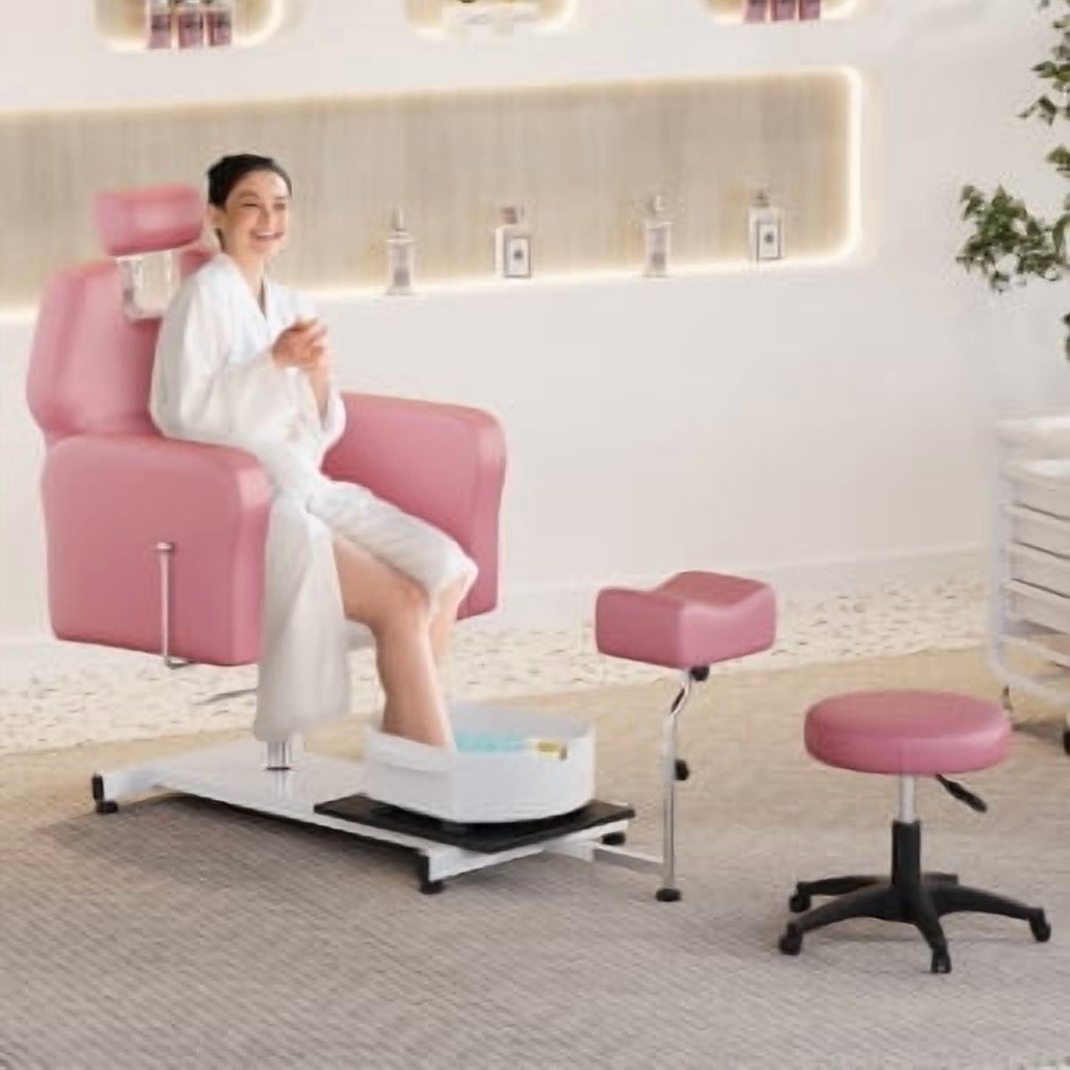 Reclining Pedicure Chair With Stool, Footrest & Massage Foot Basin, Height Adjustable Pedicure Unit Station, 360 Swivel Hydraulic Pedi Chair for Foot Bath Pedicure Chairs, Beauty Spa Salon