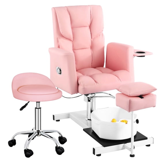 Reclining Pedicure Chair with Foot Bath, No Plumbing Spa Pedicure Station for Nail Tech, 360° Swivel Adjustable Pedicure Unit with Stool