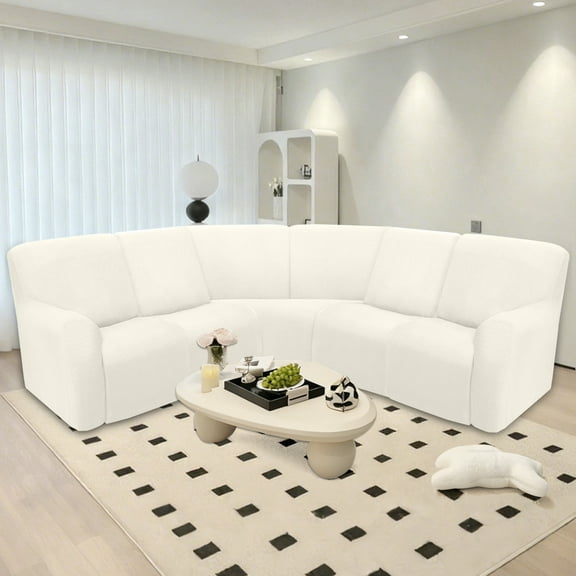 HDCAXKJ Sectional Recliner Sofa Covers Waterproof Corner Reclining Couch Covers Jacquard Stretch 5 Seat Reclining Sofa Slipcovers Washable Furniture Protector,Cream White