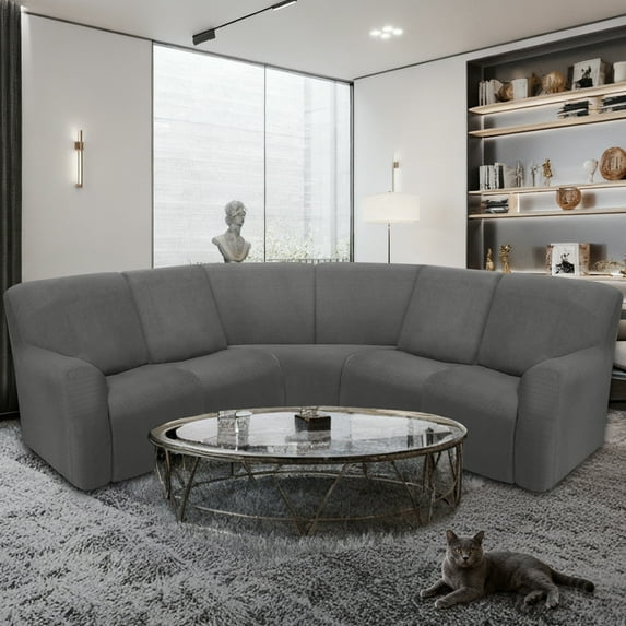 HDCAXKJ Sectional Recliner Sofa Covers Waterproof Corner Reclining Couch Covers Jacquard Stretch 5 Seat Reclining Sofa Slipcovers Washable Furniture Protector,Dark Gray