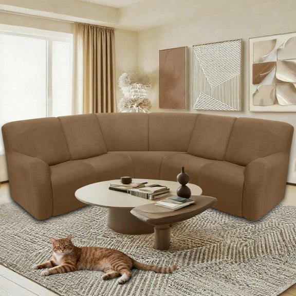 HDCAXKJ Sectional Recliner Sofa Covers Waterproof Corner Reclining Couch Covers Jacquard Stretch 5 Seat Reclining Sofa Slipcovers Washable Furniture Protector,Light Brown