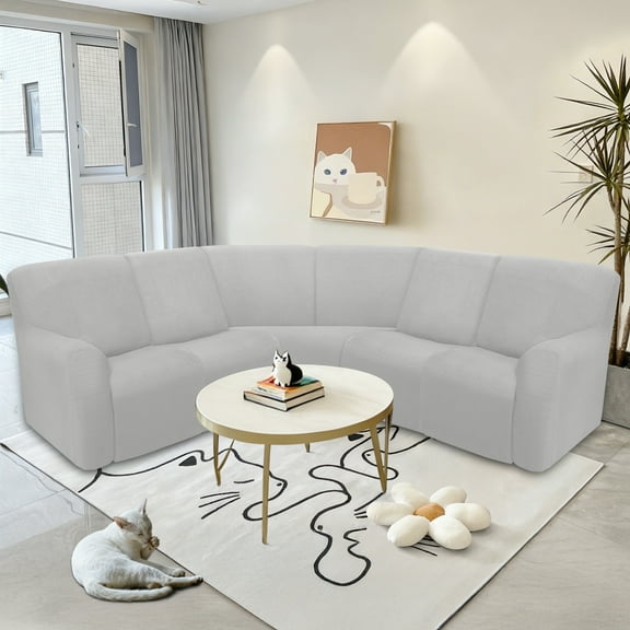 HDCAXKJ Sectional Recliner Sofa Covers Waterproof Corner Reclining Couch Covers Jacquard Stretch 5 Seat Reclining Sofa Slipcovers Washable Furniture Protector,Silver Gray