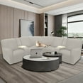 thumbnail image 1 of HDCAXKJ Sectional Recliner Sofa Covers Waterproof Corner Reclining Couch Covers Jacquard Stretch 5 Seat Reclining Sofa Slipcovers with 2 Middle Console Covers Washable Furniture Protector,Khaki, 1 of 11