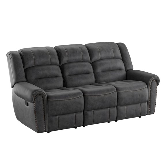 Reclining Sofa, 3 Seat Oversized Fabric Couch in Slate Gray, Traditional Style Living Room Seating with Foam Filler, 88.0" Wide x 42.8" High, Easy Tool-Free Assembly Design
