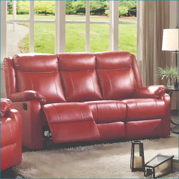 Reclining Sofa, Contemporary Crimson Red PU, 76"W x 37"D x 40"H
