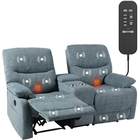 Reclining Sofa, Double Reclining Loveseat with Console, 2 Seater Sofa Home Theater Seating, Fabric Recliner Sofa Couches with Storage and Cup Holders