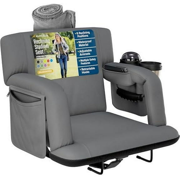 Reclining Stadium Seats for Bleachers with Back Support  Wide Bleacher Chair Cushion, Armrests, Large Pockets, and Multiple Safety Features  Best Stadium Seat Chairs for Camping, Kayak Backs & More