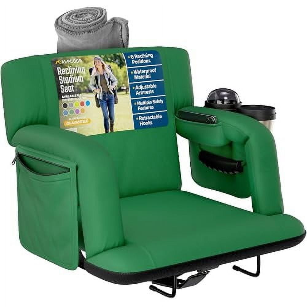 Reclining Stadium Seats for Bleachers with Back Support  Wide Bleacher Chair Cushion, Armrests, Large Pockets, and Multiple Safety Features  Best Stadium Seat Chairs for Camping, Kayak Backs & More