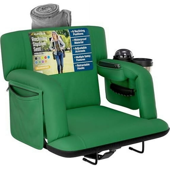 Reclining Stadium Seats for Bleachers with Back Support Wide Bleacher Chair Cushion, Armrests, Large Pockets, and Multiple Safety Features Best Stadium Seat Chairs for Camping, Kayak Backs & More