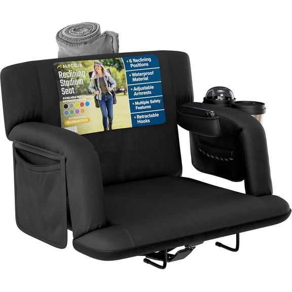 Reclining Stadium Seats for Bleachers with Back Support Wide Bleacher Chair Cushion, Armrests, Large Pockets, and Multiple Safety Features Best Stadium Seat Chairs for Camping, Kayak Backs & More
