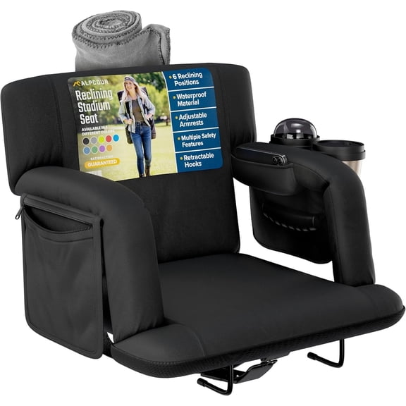 Reclining Stadium Seats for Bleachers with Back Support Wide Bleacher Chair Cushion, Armrests, Large Pockets, and Multiple Safety Features Best Stadium Seat Chairs for Camping, Kayak Backs & More