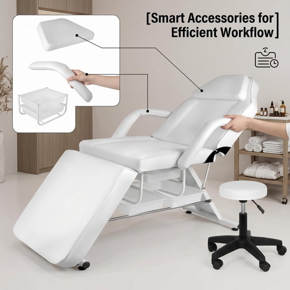 Reclining Tattoo Chair, Wear-Resistant PU Leather , Matching Adjustable Stool, 881 lbs  Load Capacity for Facial Care, Body Art and Commercial Spa Use