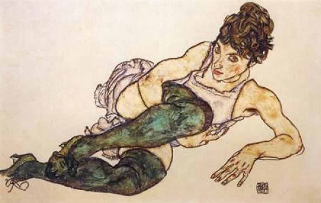 Reclining Woman With Green Stockings Canvas Art - Egon Schiele (12 x 18)