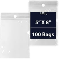 Reclosable Hang Hole Poly Bags - 5 x 8 & (100 Bags) 4 Mil Clear Plastic with Resealable Lock Seal Zipper | Durable Poly Baggies | Resealable Zip Top Lock For Jewelry, Storage, Packaging & Shipping