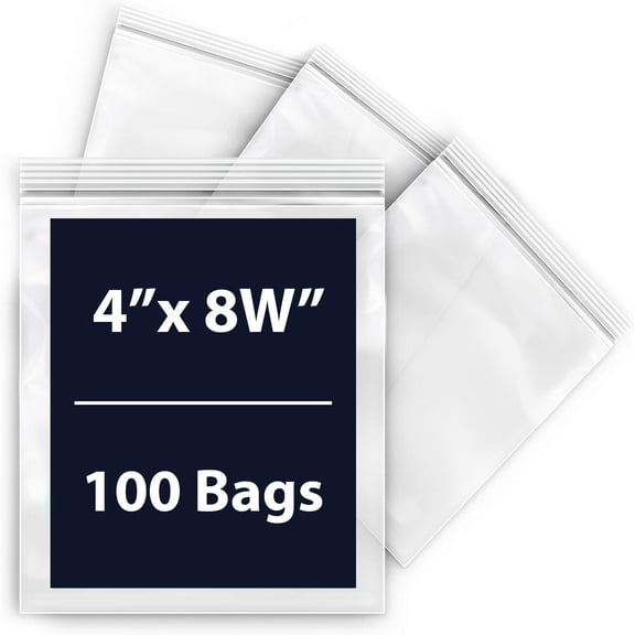Reclosable Poly Bags White Block - 4x8W & (100 Bags) 2 Mil Clear Plastic with Resealable Lock Seal Zipper Bag | Durable Poly Baggies | Resealable Zip Top Lock For Jewelry, Packaging & Shipping