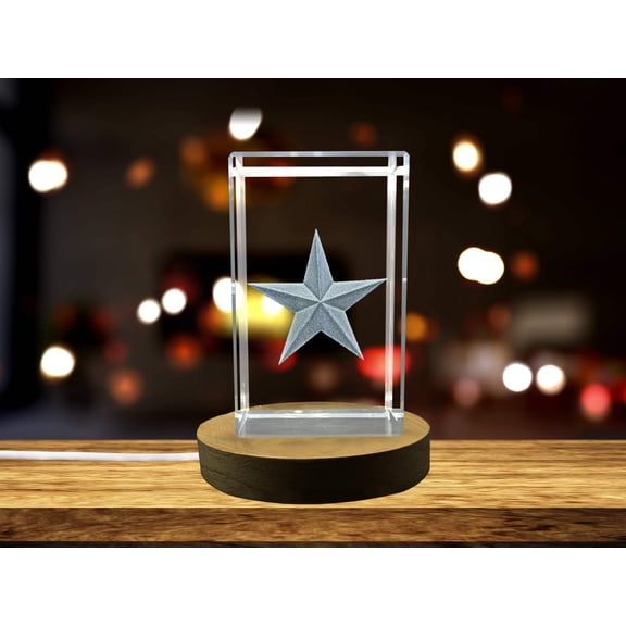 Recognition Barn Star Crystal Charm Gift - 3D Engraved Luck Prosperity with LED Base