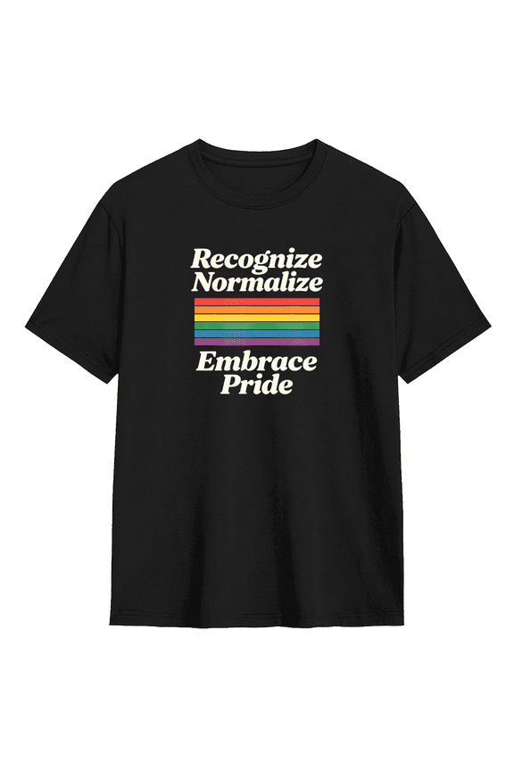 Recognize Normalize Embrace Pride Retro Graphic Tee for Men and Women, Amusing Gift Cotton Short Sleeves T-Shirt