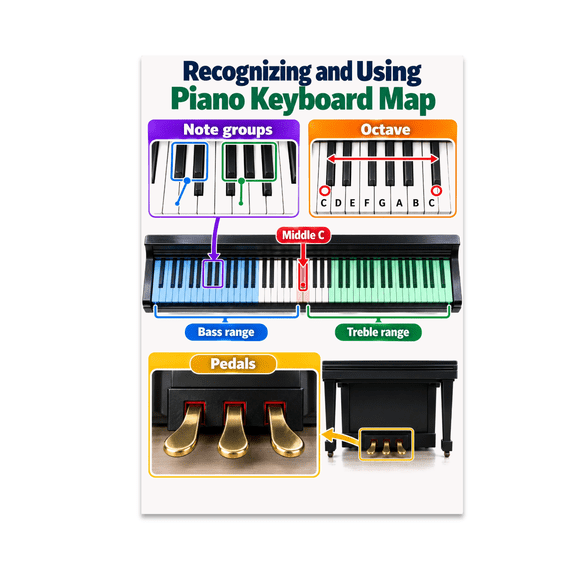 Recognizing and Using Piano Keyboard Map - Music Teachers - 13x19 Poster Print