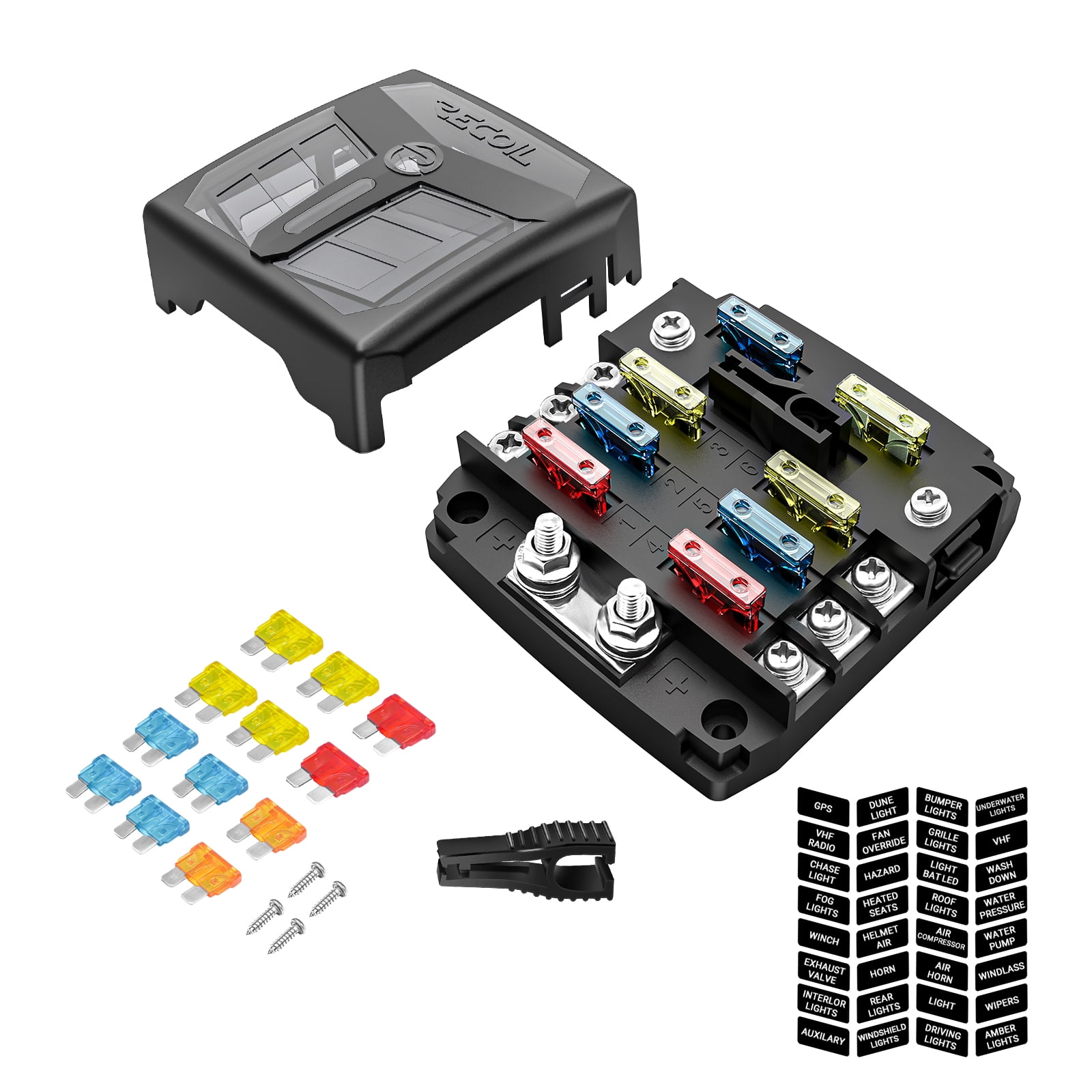 Recoil AF6 6Way ATC/ATO Fuse Block, 6Circuit Power Block for Car RV