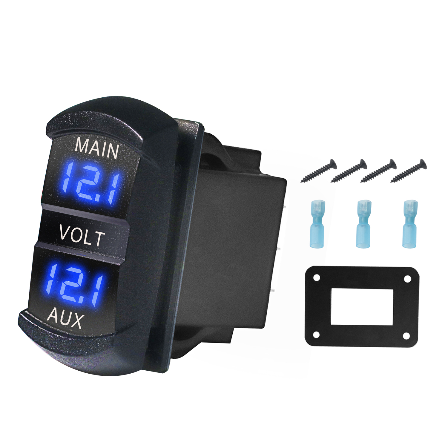 Recoil SDVB Snapin Double Voltmeter with Blue LED Display, Rocker Switch Style Voltage Monitor