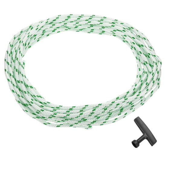 Recoil Starter Rope with Handle, 4mm Dia 10m 33ft Polyester Pull Cord, Green and White