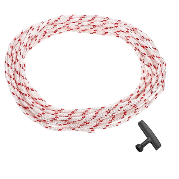 Recoil Starter Rope with Handle, 4mm Dia 10m 33ft Polyester Pull Cord, Red and White