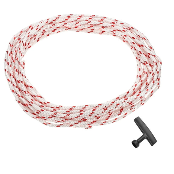Recoil Starter Rope with Handle, 4mm Dia 12m 39ft Polyester Pull Cord, Red and White